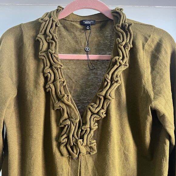 Talbots Womens Cotton Wool Blend Cardigan Sweater Size M Ruffles Button Front - Picture 3 of 6